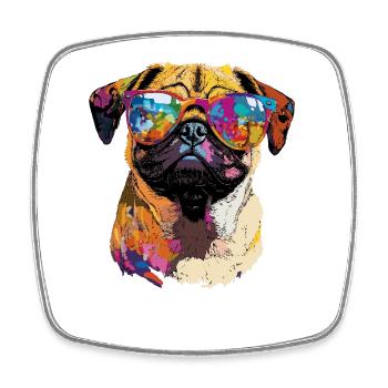 Mops Beige Hunde Liebe Carlin Kleiner Süßer Mops - Viereckiger Kühlschrankmagnet - Weiß - Vorne