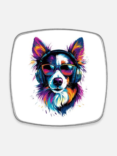 border collie chien amant chiot mignon collies - Magnet carré - blanc