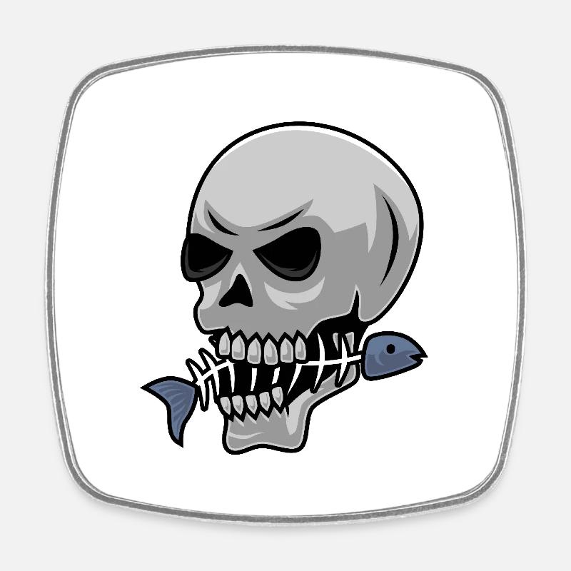 Fishing skull with fish - Square fridge magnet - white