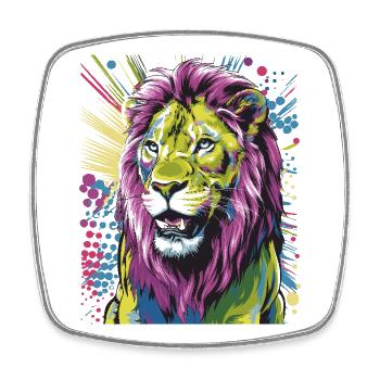 Colorful Abstract Lion Bold Vibrant Wildlife Art - Square fridge magnet - white - Front