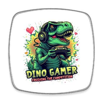 Dino Gamer Joystick Dinosaurier - Viereckiger Kühlschrankmagnet - Weiß - Vorne