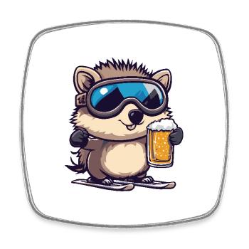 Hedgehog après-ski beer - Square fridge magnet - white - Front
