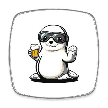 Robbe Tier Apres Ski Bier - Viereckiger Kühlschrankmagnet - Weiß - Vorne