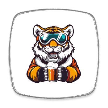 Tiger Apres Ski Bier - Viereckiger Kühlschrankmagnet - Weiß - Vorne