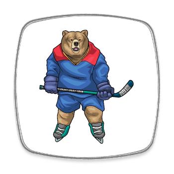 Bear Bâton de hockey sur glace - Magnet carré - blanc - Devant