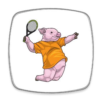 Raquette de tennis Pig - Magnet carré - blanc - Devant