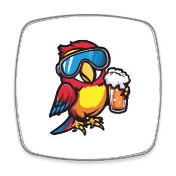 Bière après-ski Papagai - Magnet carré - blanc - Devant