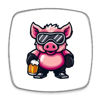 Porc Après-ski Bière Sanglier - Magnet carré - blanc - Devant