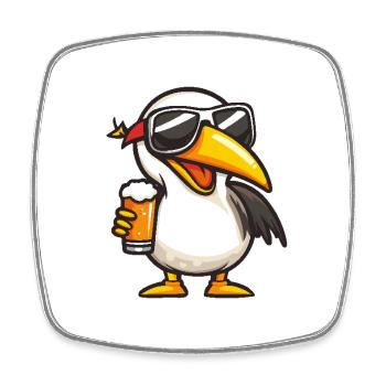 Bière après-ski Pelikan Vogel - Magnet carré - blanc - Devant
