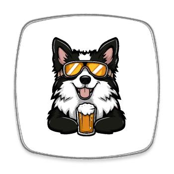 Border Collie Chien Après-Ski Bière - Magnet carré - blanc - Devant
