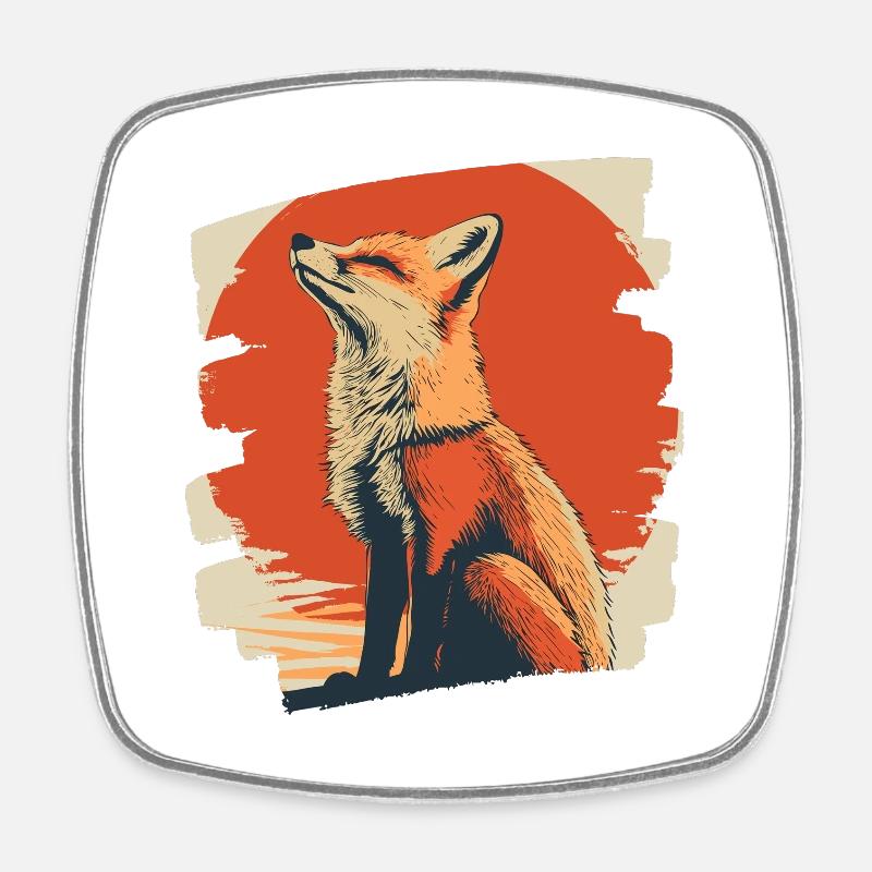 Renard - Magnet carré - blanc