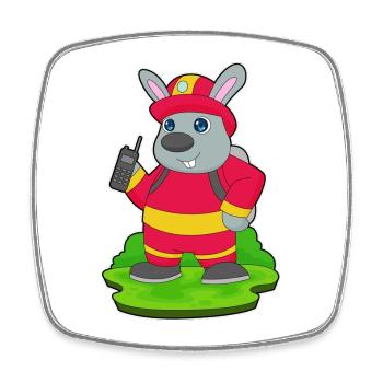 Bunny Firefighter Microphone Fire Brigade - Square fridge magnet - white - Front