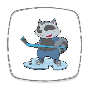 Bâton de hockey sur glace Raccoon - Magnet carré - blanc - Devant
