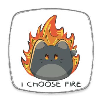 Kawaii Cat with Fire and Flames - Square fridge magnet - white - Front