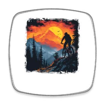 Mountain Biking Drawing Retro - Square fridge magnet - white - Front