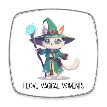 J’adore les moments magiques – Dessin animé Magicien Chat - Magnet carré - blanc - Devant