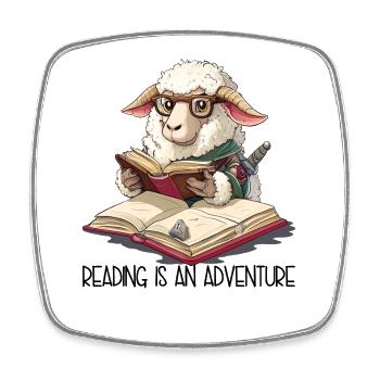 Reading Is An Adventure – Knight Sheep Cartoon - Square fridge magnet - white - Front
