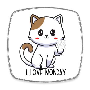 I Love Monday – Freche Katze Cartoon - Viereckiger Kühlschrankmagnet - Weiß - Vorne