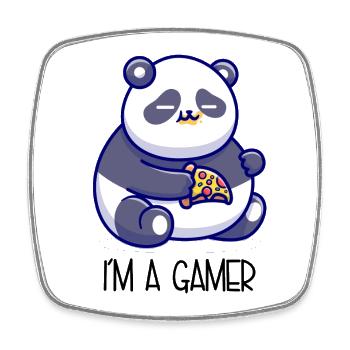 I'm A Gamer – Fat Panda with Pizza - Square fridge magnet - white - Front