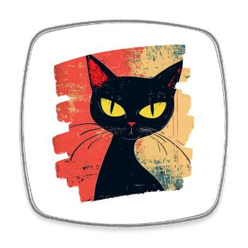 Black Cat Retro - Square fridge magnet - white - Front