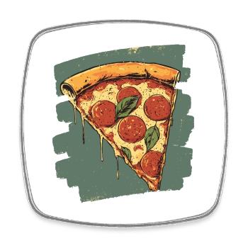 Pizza Retro - Viereckiger Kühlschrankmagnet - Weiß - Vorne
