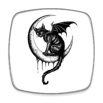 Gothic Black Cat Bat Wings Crescent Moon Dark - Square fridge magnet - white - Front