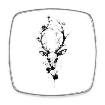 Dark Fantasy Cerf Champignons Fleurs Gothique Nature - Magnet carré - blanc - Devant