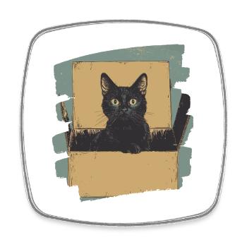 Katze in Karton Box Retro - Viereckiger Kühlschrankmagnet - Weiß - Vorne