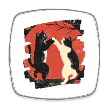 Combat de chats japonais - Magnet carré - blanc - Devant