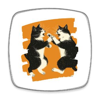 Combat de chats japonais - Magnet carré - blanc - Devant