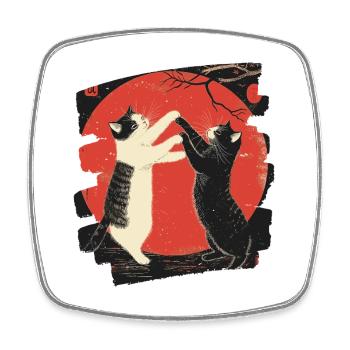 Combat de chats japonais - Magnet carré - blanc - Devant