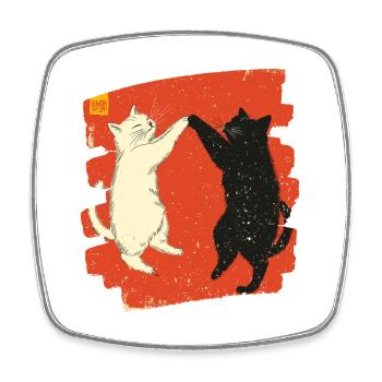 Combat de chats japonais - Magnet carré - blanc - Devant