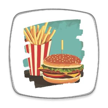 Burgers and Fries Retro - Square fridge magnet - white - Front