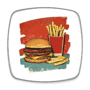 Burgers and Fries Retro - Square fridge magnet - white - Front