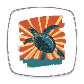 Tortue de mer rétro - Magnet carré - blanc - Devant