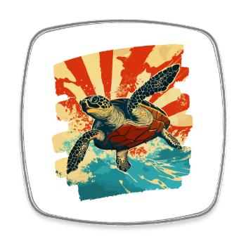 Tortue de mer rétro - Magnet carré - blanc - Devant