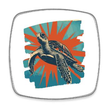 Tortue de mer rétro - Magnet carré - blanc - Devant