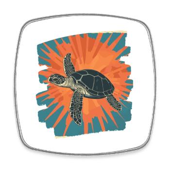 Tortue de mer rétro - Magnet carré - blanc - Devant