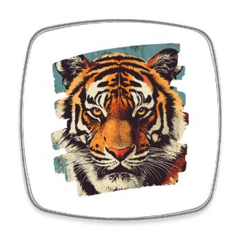 Tiger Retro - Viereckiger Kühlschrankmagnet - Weiß - Vorne