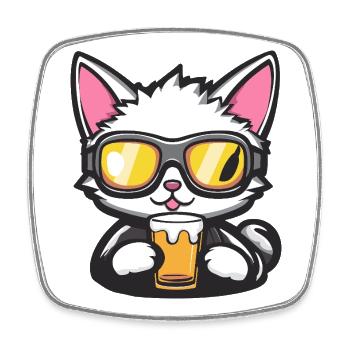 Chat Après-Ski Bière Bande Dessinée - Magnet carré - blanc - Devant