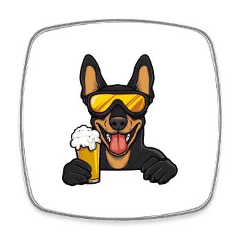 Dobermann Hund Apres Ski Bier Comic - Viereckiger Kühlschrankmagnet - Weiß - Vorne
