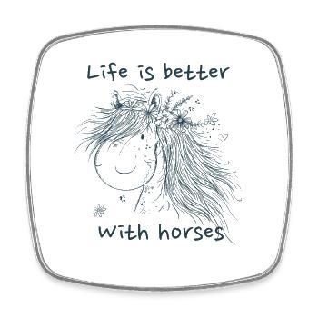 Life Is Better With Horses Pferde Sprüche Pferd - Viereckiger Kühlschrankmagnet - Weiß - Vorne