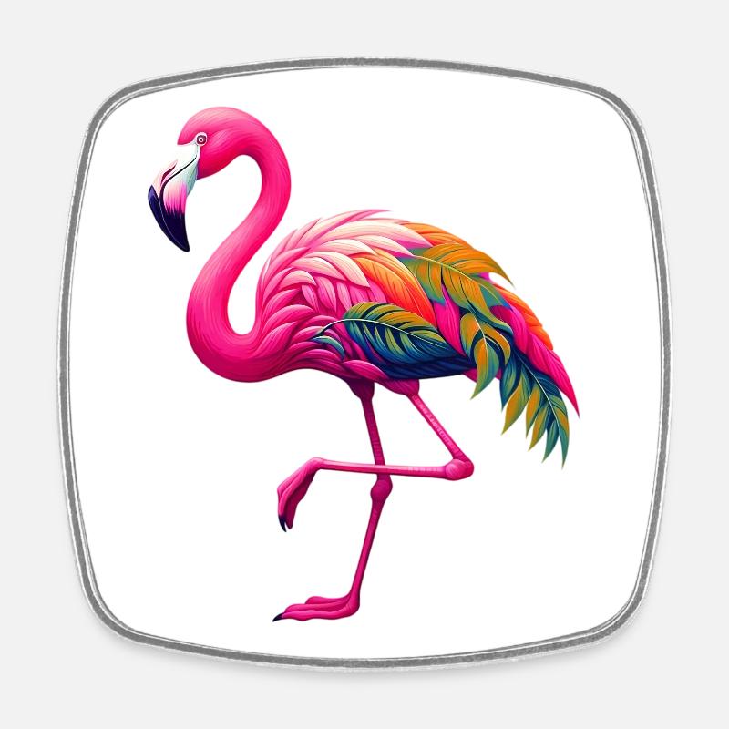 Flamingo - Viereckiger Kühlschrankmagnet - Weiß