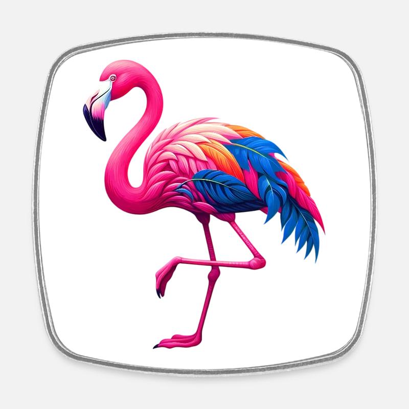 Flamingo - Viereckiger Kühlschrankmagnet - Weiß