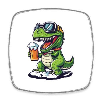 Dinosaur T-Rex Après Ski Beer Comic - Square fridge magnet - white - Front