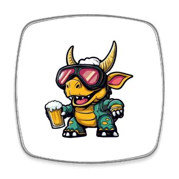 Dinosaur triceratops Après Ski Beer - Square fridge magnet - white - Front
