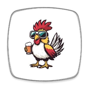 Hahn Apres Ski Bier Comic - Viereckiger Kühlschrankmagnet - Weiß - Vorne