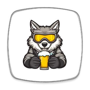Wolf Après-Ski Bière Bande Dessinée - Magnet carré - blanc - Devant