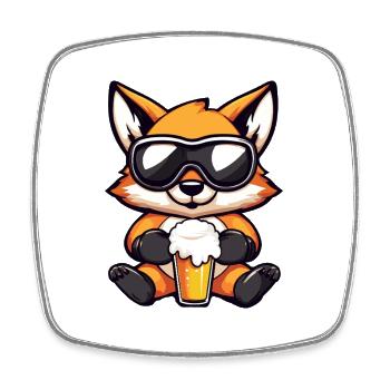 Fuchs Apres Ski Bier Comic - Viereckiger Kühlschrankmagnet - Weiß - Vorne