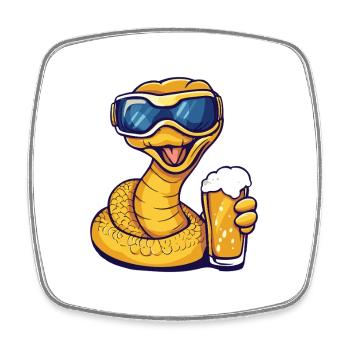 Schlange Kobra Apres Ski Bier Comic - Viereckiger Kühlschrankmagnet - Weiß - Vorne